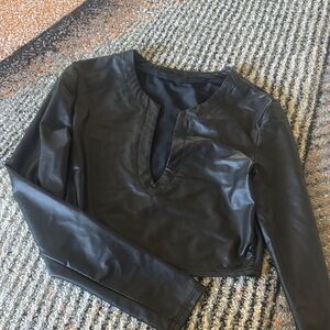 Black Faux Leather Long Sleeve Top